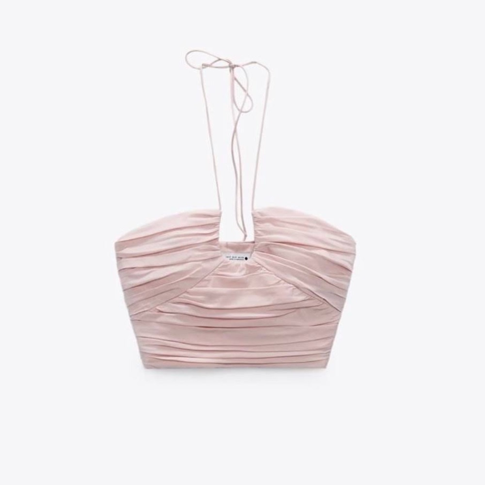 BNWOT Zara Ruched Nude/Tan/light Pink halter crop top blouse
